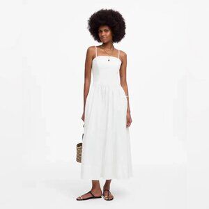 Madewell White Mid Weight Poplin Seamed Open Back Midi Dress 8 NWT